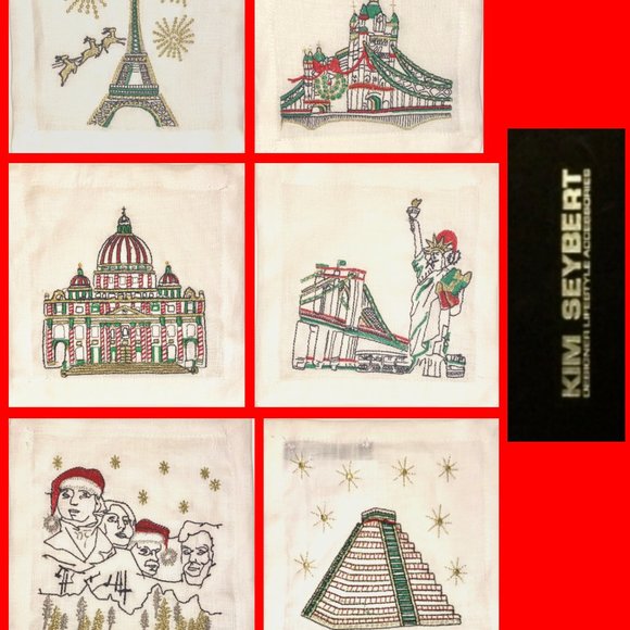 Kim Seybert Holiday Kim Seybert Christmas Cocktail Linen Napkins World Landmarks Ny Paris